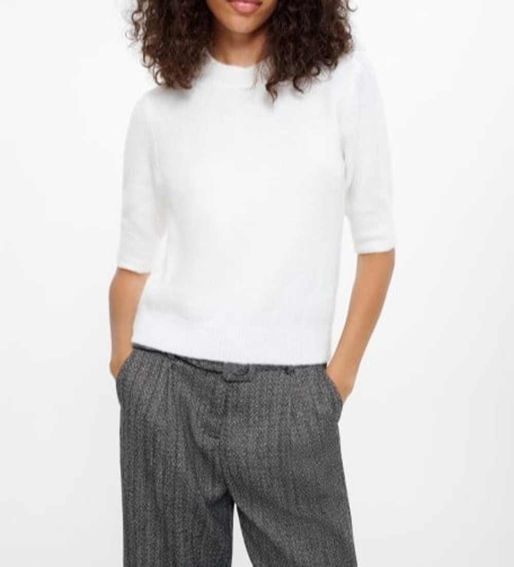 FRAME cotton linen knitted 3/4 sleeve top Gathered Sweater White Large A001872